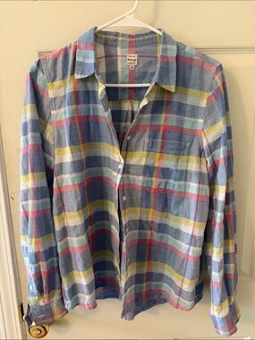 Madewell Pastel Plaid Button-Up Shirt in Light Blue, Pink & Yellow